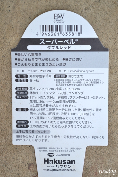 20250503 カリブラコア スーパーベル ダブルレッド PW ブログ ラベル タグ 画像 roselog